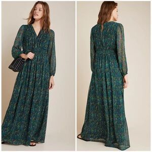 Anthropologie Teal Floral Maxi Dress